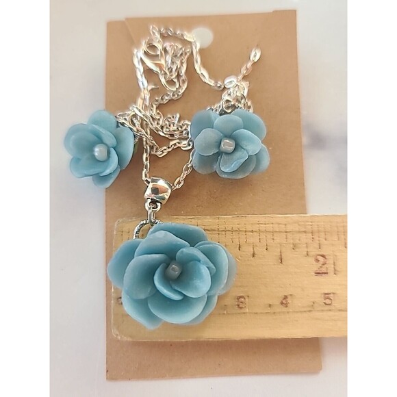 Blue Floral Polymer Clay Jewelry Set, NEW - Picture 8 of 10